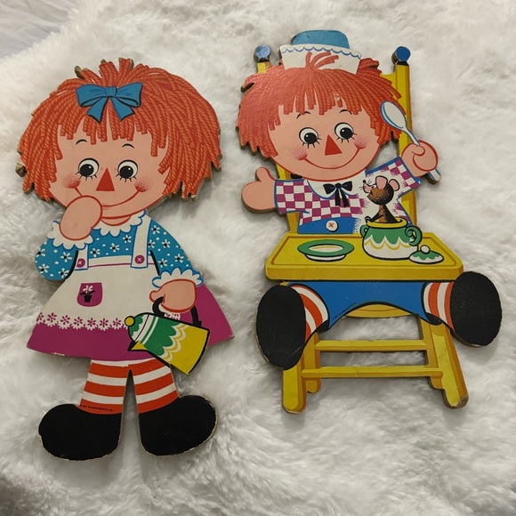 Raggedy Ann & Andy Vintage Nursery Kids Wall Plaque Decor Bobs-Merrill Cut Outs - Picture 2 of 15